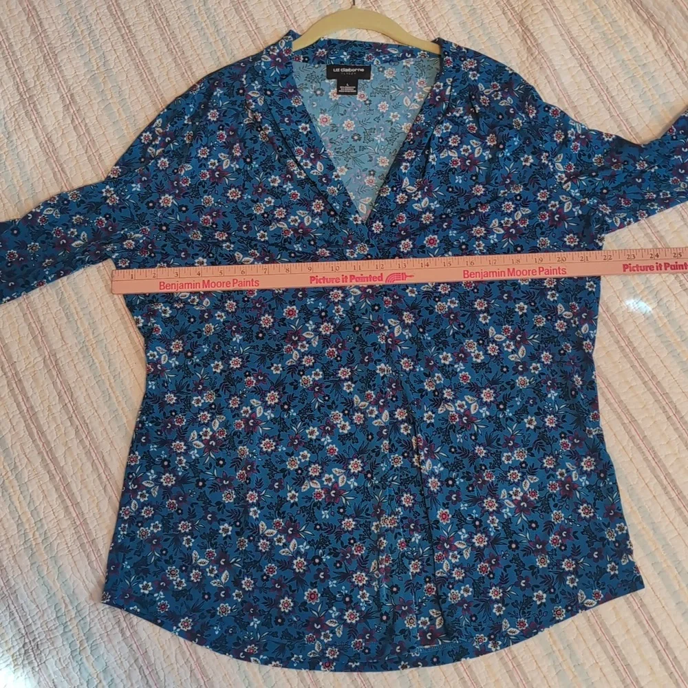 Liz Claiborne Blue/Aqua For Floral Blouse - Picture 8 of 10